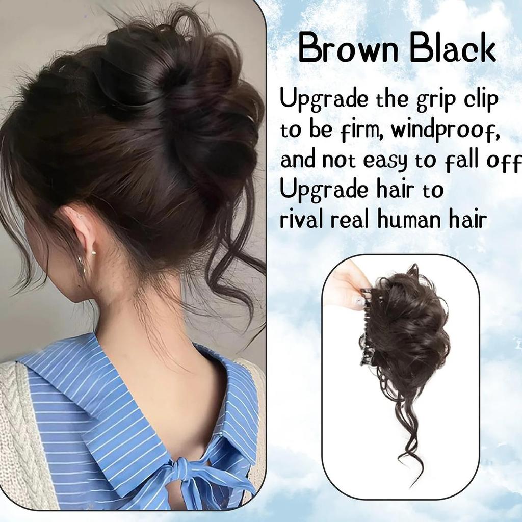 Hair Bun Hairpiece Dark Brown Messy Bun Hair Extension Women Wavy Curly Updo Scrunchie Elastic