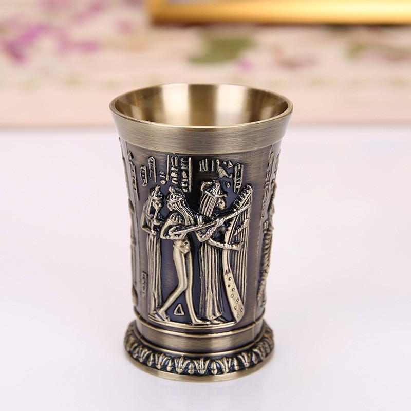 Vintage Egyptian Style Shot Glass Zinc Alloy Bar Drinkware Small Sipping Cup Cocktails Whiskey Tequila