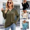 New Casual V-neck Pleated Long Sleeved Loose Women's T-shirt
