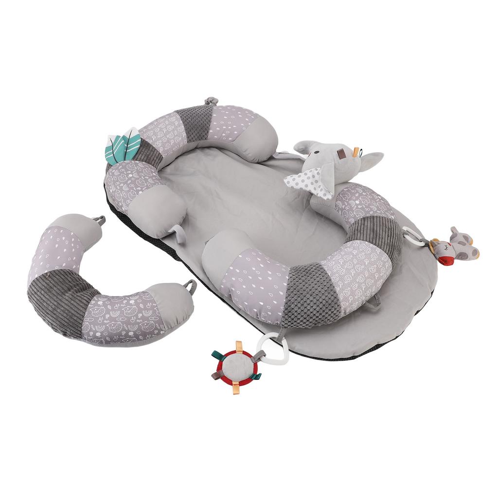Tummy Time Mat and Seated Support Pillow Early Education Soft Baby Play Mat with Detachable Toys