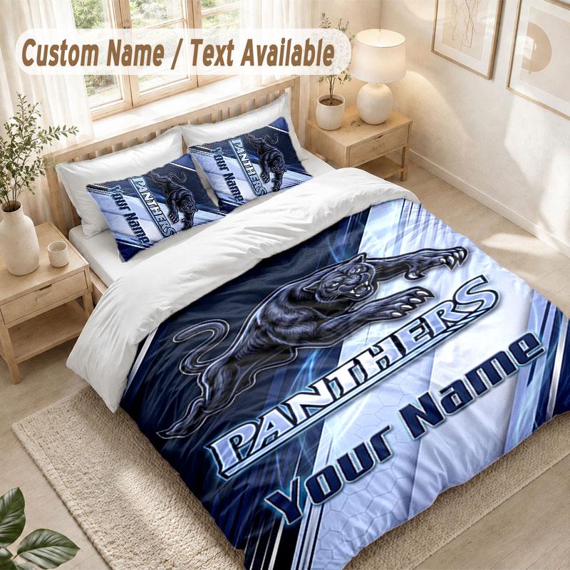 Custom Name Bedding Set 3 PiecesPenrith Panthers Print Duvet Cover + 2 Pillowcases Soft Bed Decor