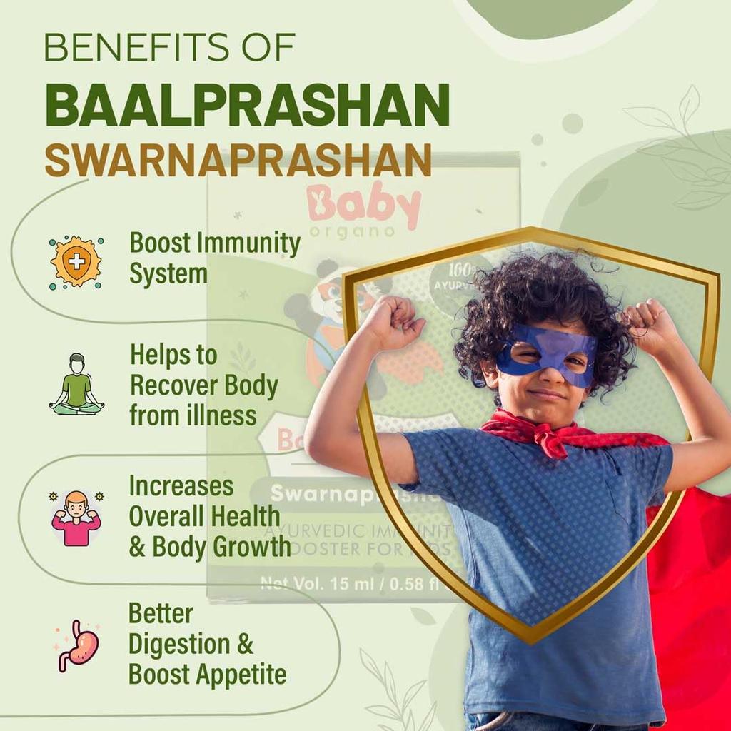 Babyorgano Ayurvedic Immunity Booster and Oral Care Product Combo Pack for New Born & Kids - Swarnaprashan Drop and Strawberry Flavored Fluoride