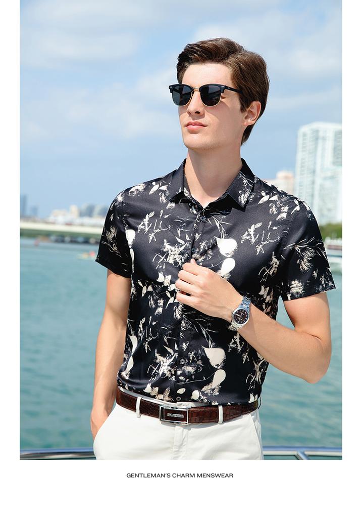 Lodz [refreshing and breathable] casual printed shirt for men, skin friendly and smooth, fashionable vacation style top, youth shirt