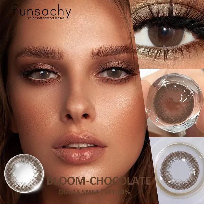 FUNSACHY 0~-8.00 Degree Color Contact Lenses for Eyes 2pcs Natural Black Brown Prescription Lens Myopia Eye Makeup Contacts Lens