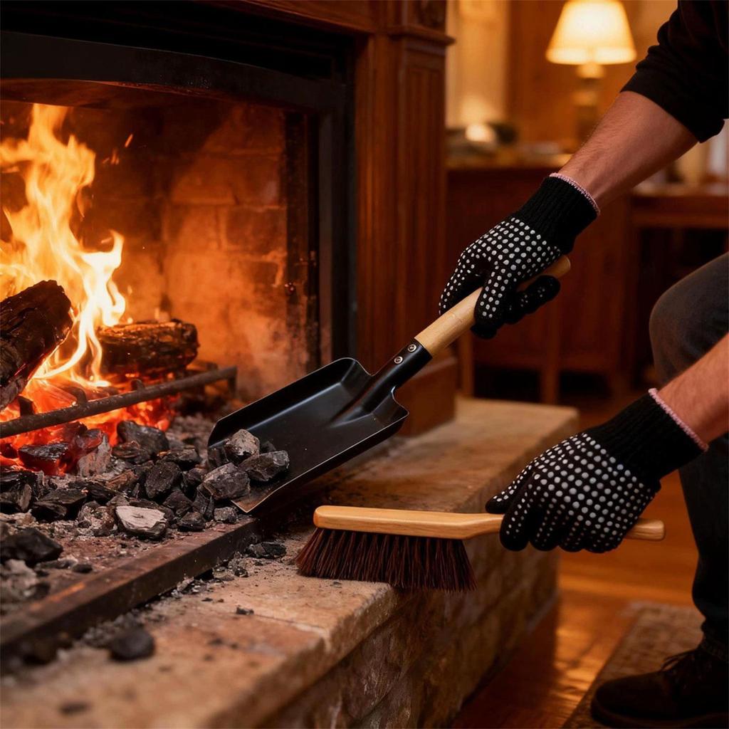 Ведро для золы с крышкой, с совком и ручной метлой, Незаменимое, Инструменты для камина, Зольное ведро, Металлическое, для помещений