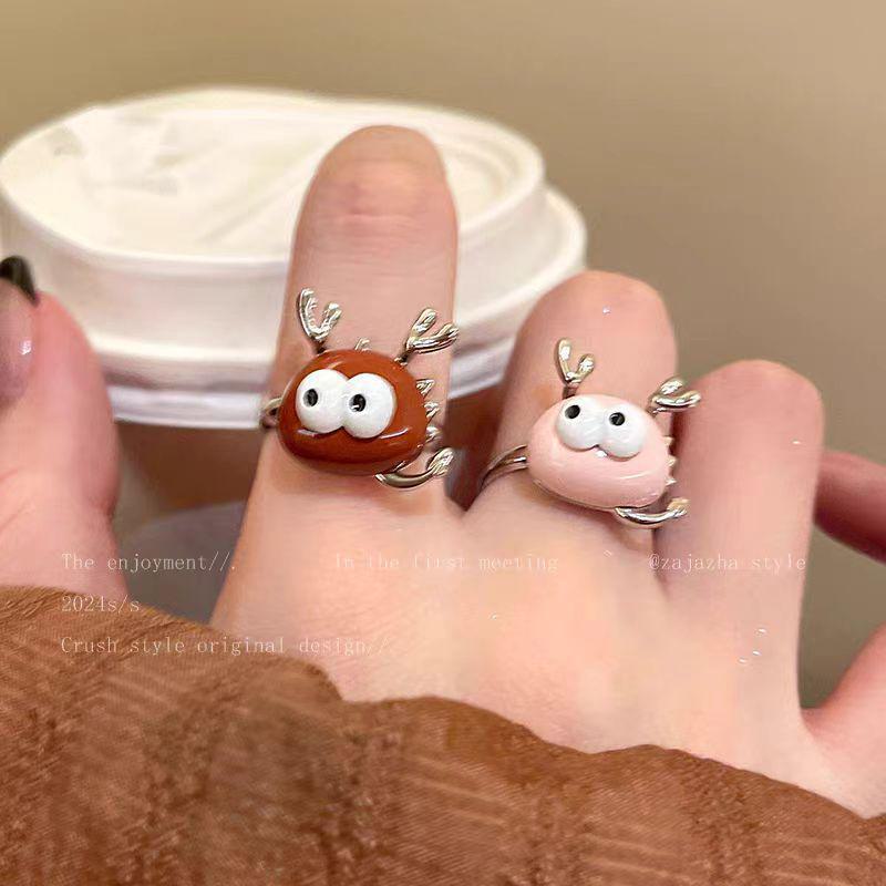 Charming Big-Eyed Open Ring for Girls – Unique, Fashionable, and Personalized Index Finger Ring, Perfect for Besties and Couples.