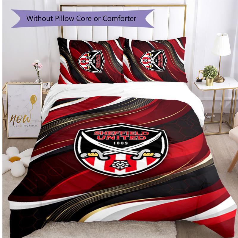 Sheffield United Football Printed 3 Pieces Bedding Set, Comfortable Skin Friendly Bedroom Duvet Cover Set