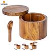 Солонка и перечница из акации с магнитной поворотной крышкой и деревянной ложкой, держатель для контейнеров со специями, сахаром и перцем
