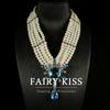 Multi-layer Pearl Chain Short Water Drop Drop Blue Rhinestone Snowflake Diamond Women's Exquisite Jewelry