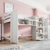 Half-high bed, 90x200 cm, house shape, multiple storage compartments, entertainment area under the bed, without mattress, white