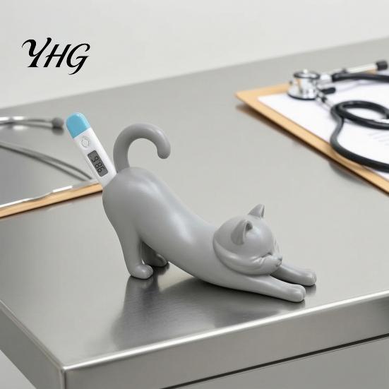 Cat Shaped Thermometer Holder 3D Printed Veterinary Holder, Dog Digital Stand Stand, Electronic Pet for Desk Decoration Clinic Ornament