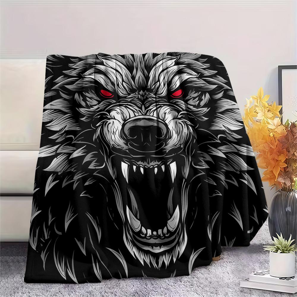 Red-Eyed Wolf  Print Flannel Blanket, High quality Comfortable for All Seasons, Home Decor, Warmth and Comfort