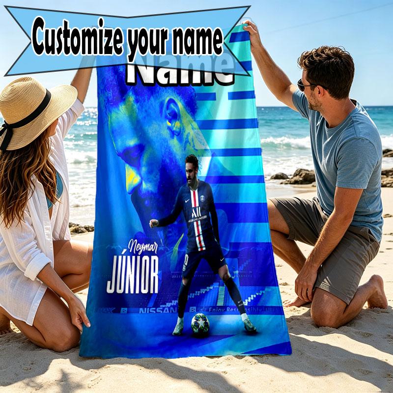 Custom Name Personalized Neymar Jr Print Beach Towel, for Trip Camping Beach Party Home Decor, Birthday Gift for Family & Friends