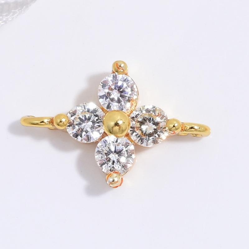 Fine 925 Sterling Silver Zircon Cross Charms Lucky Clover Zircon Connector for Jewelry 18k Gold Plated Charms