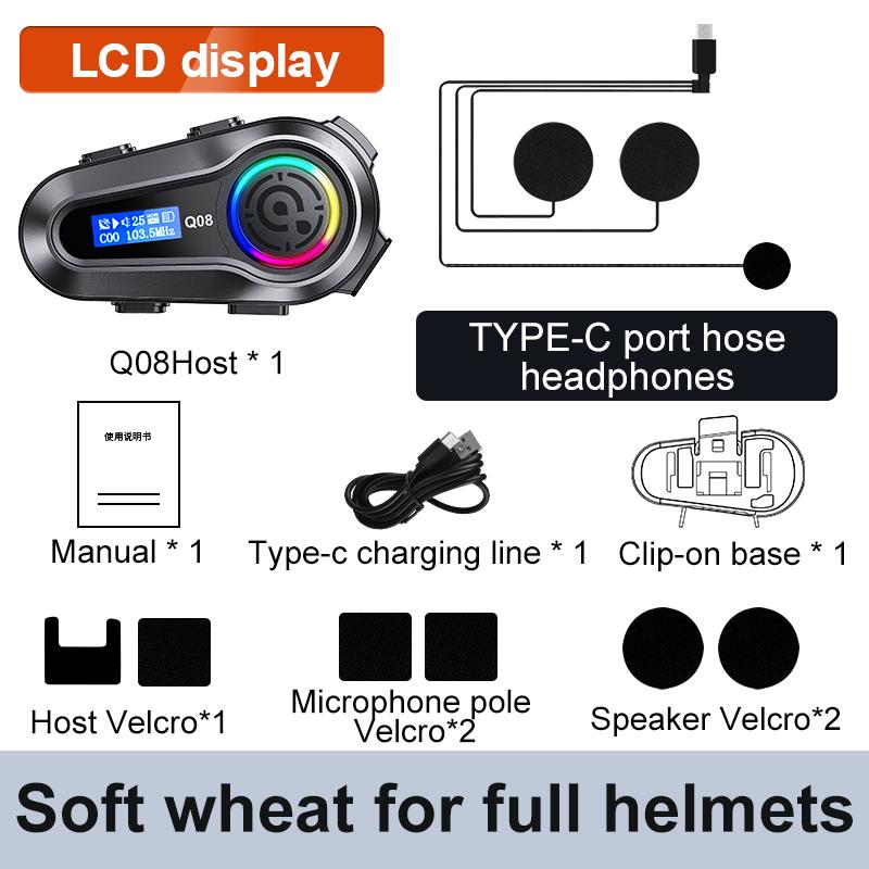 Q08 Max Motorcycle Helmet Bluetooth Intercom IP65 Waterproof Intercom Distance 500 Meters Multi-Scene Mixed Music Sharing