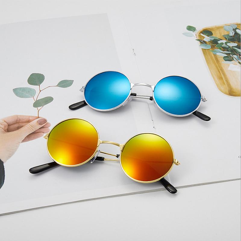 Classic Vintage Metal Round Shape Frame Colored Lenses Sunglasses Unisex Trendy Uv Protection Reflective Sunglasses