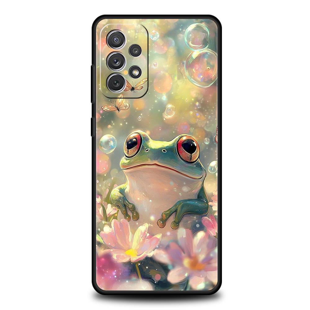 Чехол для телефона Samsung Galaxy A55 A53 A52 A52S A51 A41 A35 A32 A25 A23 A15 A13 A71 A72 5G Мягкий ТПУ Корпус Реалистичный Принт Лягушки Сумка