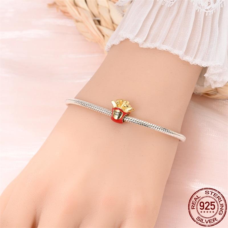 100% Настоящая Медь Подвеска Картошка Фри Пончики Подходит для Оригинального Браслета Пандора для Женщин Подарок на День Рождения Изысканные Ювелирные Изделия