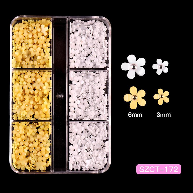 6 Grid Nail Art Jewelry Three-Dimensional Abs Resin Five-Petal Flower Nail Art Jewelry Mixed Color Mixed