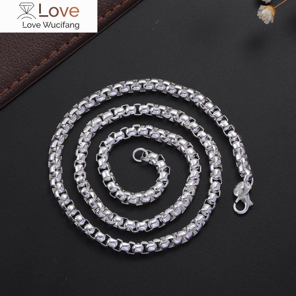 925 Stamped Silver Classic 4MM Round Box Chain Necklaces for Men Woman Wedding Party Christmas Gifts Jewelry