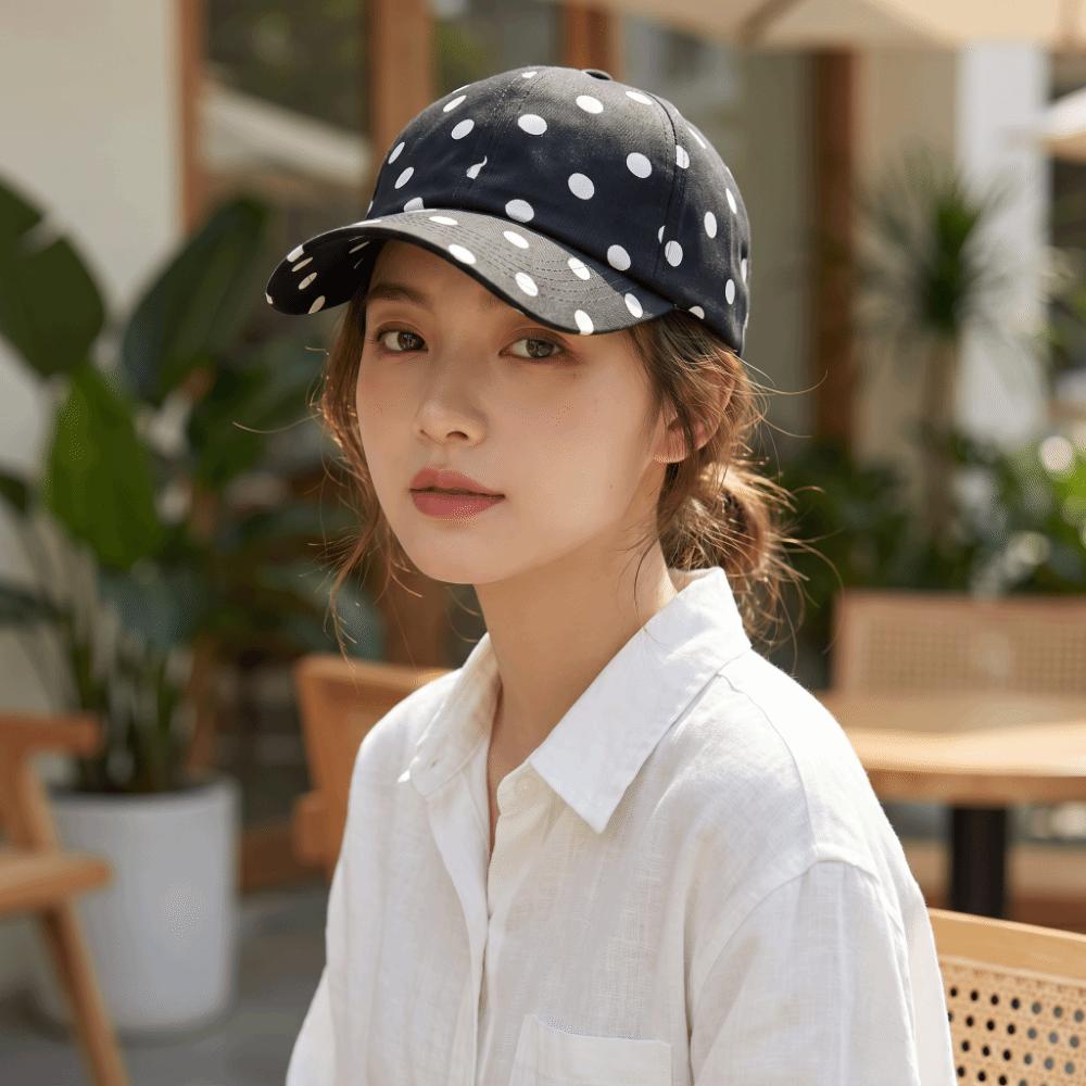 Soft Brim Polka Dot Baseball Cap Polyester Sun Hat Japanese Peaked Hat Women