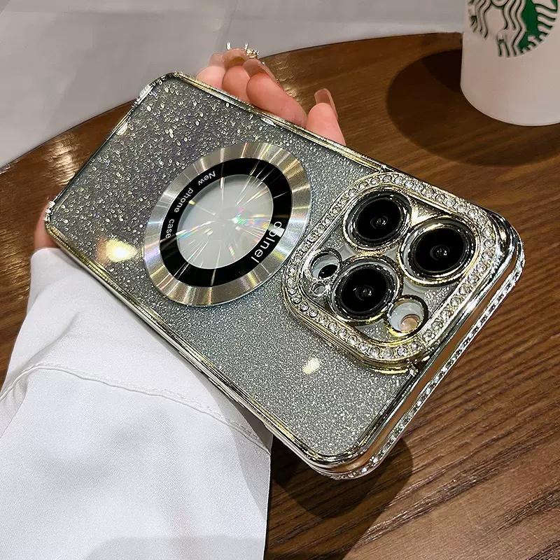 Для Magsafe Магнитный блестящий прозрачный чехол для IPhone 14 13 12 11 Pro Max 14 Plus, защита линз с бриллиантами, мягкий силиконовый чехол
