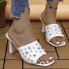 Women Sandals Ladies Square Heels Elegant Summer Slippers Outside White Black Leather Female Slides Fashion Woman Sandals