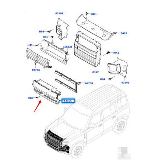 Нижний дефлектор радиатора для Land Rover New Defender 2020 (LR130024)