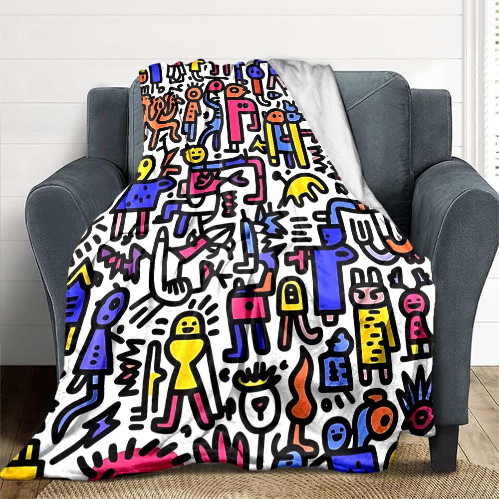 1pc Colorful Characters Blanket Warm, Cozy, And Soft, Suitable for Sofas, Beds, Cars, And Office Use.Perfect for Camping And Travel, Making It a Great