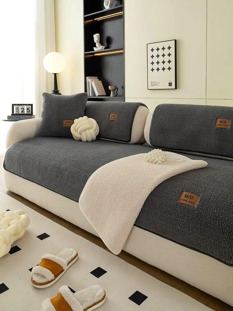 Плюшевая мягкая бархатная подушка для дивана из овечьей шерсти, утолщенная теплая подушка, нескользящая универсальная крышка для дивана для гостиной, подлокотник, спинка, полотенце