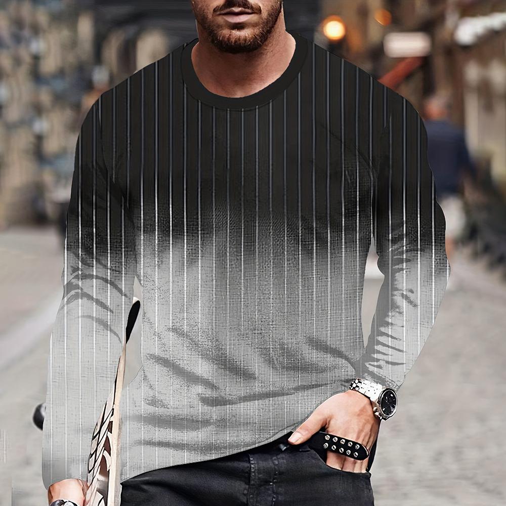 Цветная блокировка, трехмерный принт, мужская осенне-зимняя свободная повседневная рубашка с круглым вырезом и длинными рукавами, оверсайз, одежда в стиле ретро