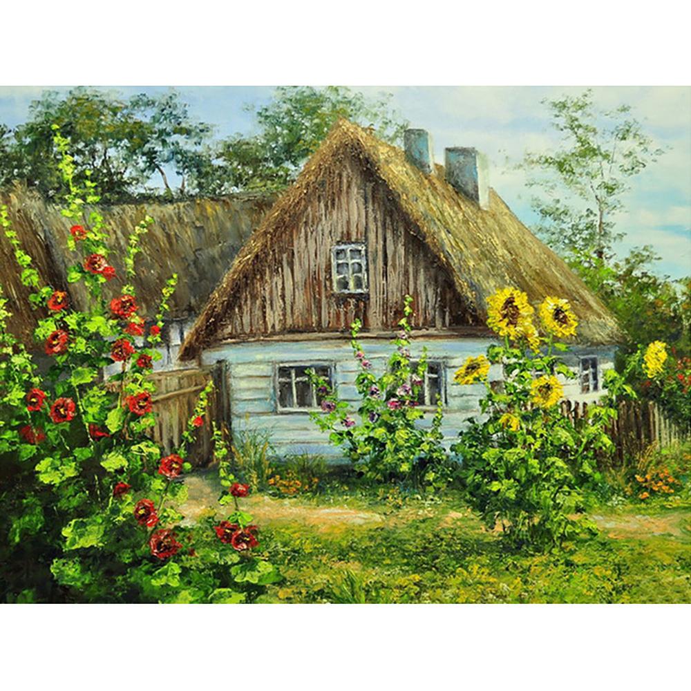 DIY Алмазная картина Зеленое дерево Алмазная мозаика Пейзаж Осень Вышивка Стразы Полный Круглый Алмаз Вышивка крестом Домашний Подарок
