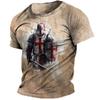 Retro Knights Templar Print Men's T-shirts Summer Loose Polyester Short Sleeve Male Tops Crusader Soldier Clothing Apparel