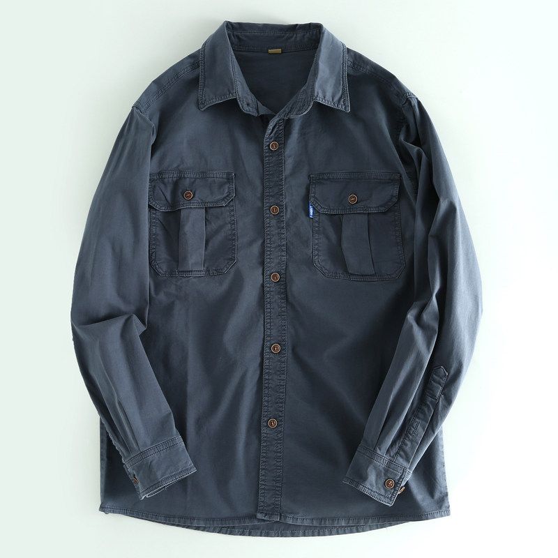 Leak-Picking Good Goods Foreign Trade Export Orders Cargo Long sleeve Shirts Men's Spring and Autumn Loose Casual Solid Top Outerwear