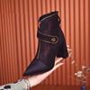 Women's Fashion High-heeled Ankle Boots Fall New Pointy Mesh Breathable Front and Back Zipper Thick Heel Boots