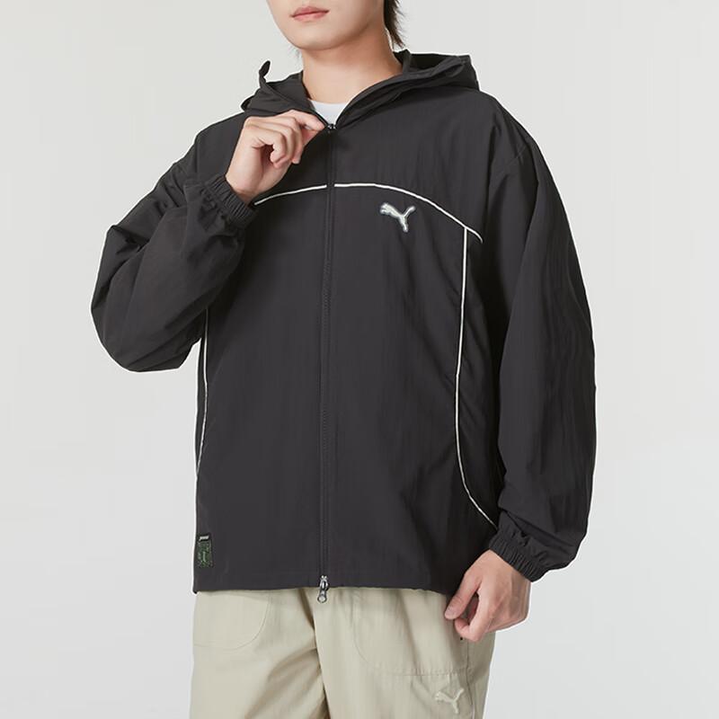 Puma Logo Outdoor Casual Sports Zip-Up Hooded Running Breathable Jacket Men Jacket Black 628484-69