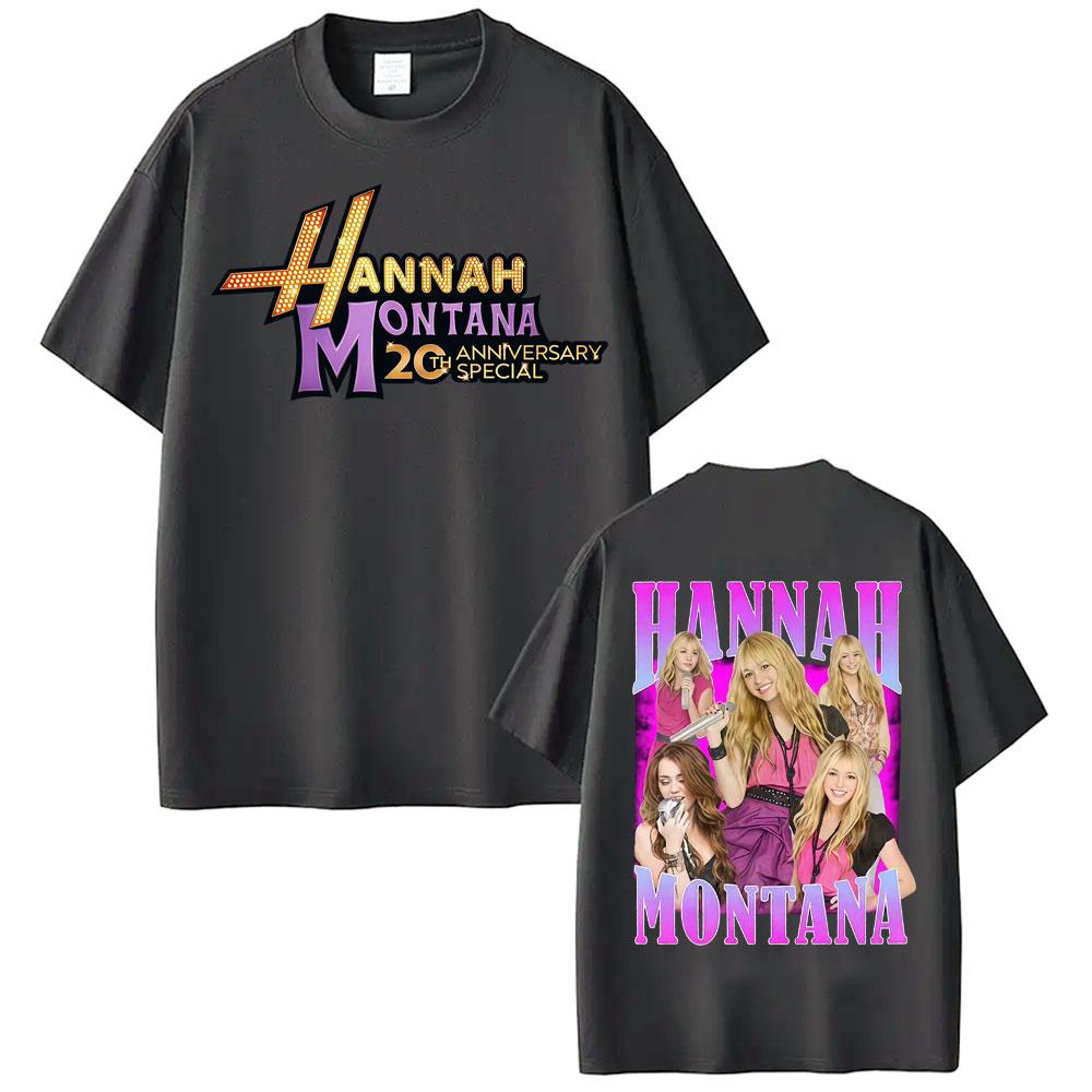 Pop Star Hannah Montana 20 Years Anniversary Fashion T Shirts Men Women Summer Tops Vintage Oversized Cotton Tshirts Streetwear