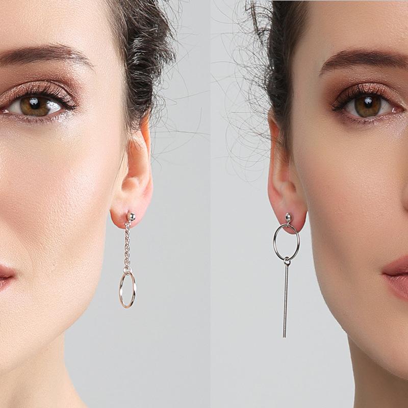 Геометрические круглые серьги-клипсы, простые длинные женские серьги в японском и корейском стиле, украшения для ушей, универсальные длинные асимметричные серьги-гвоздики в полоску для живота