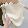 Women Knitted Vest Tops Slim Fit Half-High Collar Sleeveless Top Solid Color Stretchy Knit Blouse Daily Wear
