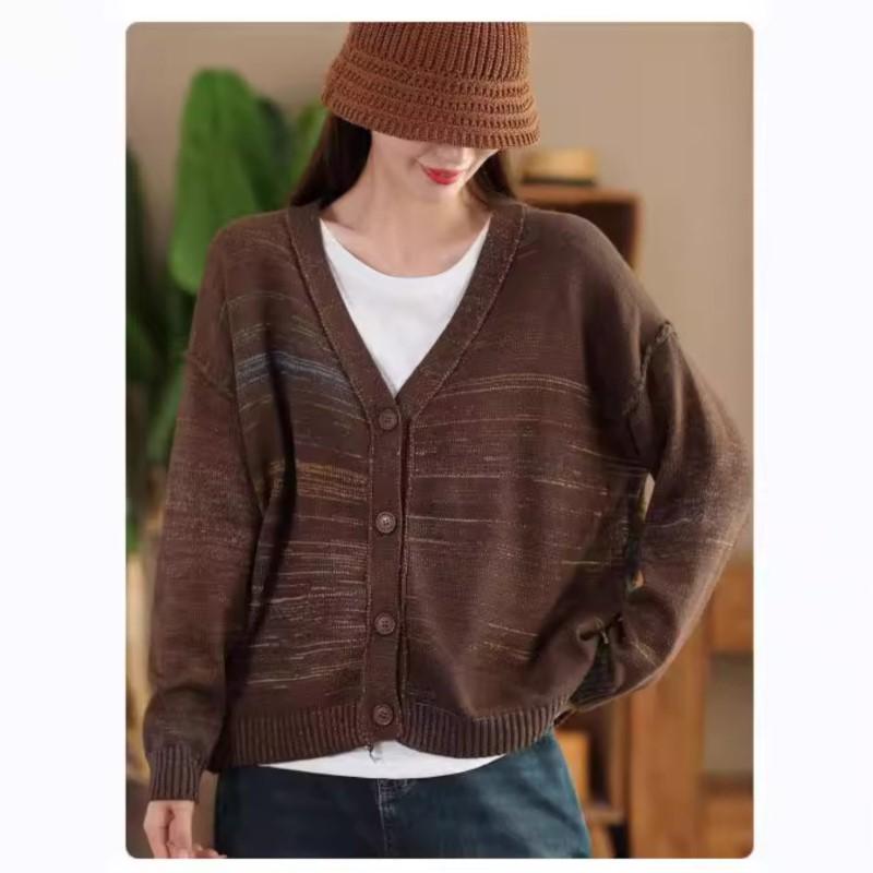 Johnature Женское осеннее модное повседневное трикотажное пальто с цветными блоками и V-образным вырезом в китайском стиле с длинными рукавами в винтажном стиле