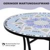 Outdoor Mosaic Round Garden Table, Patio Bistro Coffee Side Table with 60cm Ceramic Top for Garden, Blue and White