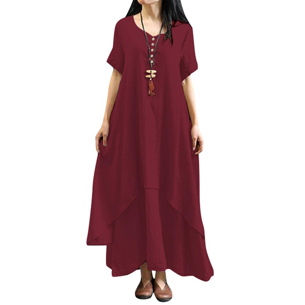 Новое модное женское повседневное свободное платье сплошного цвета с коротким рукавом в стиле бохо летнее длинное платье макси