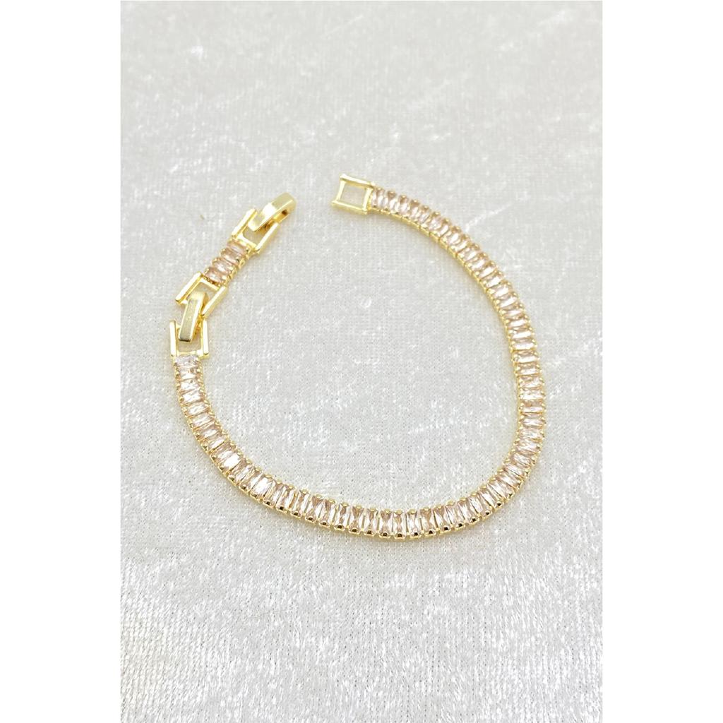 Women's Silver Zircon Baguette Waterway Necklace Earring Bracelet Jewelery Set Suit