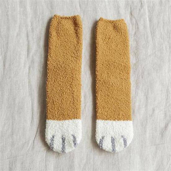 Cat Paw Floor Socks Cute Warm Winter Fuzzy Socks Thickened Stretchy Fluffy Slipper Socks for Home Bedroom Indoor Wear Sleeping