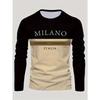 Spring and Autumn Round Neck 3D Milano Italia Printed Top Fashionable Casual Long Sleeved Men's T-shirts