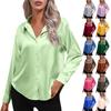 Women's Satin Shirt Satin Simulated Silk Long Sleeve Solid Color Elegant Button Front Lapel Shirt Tops