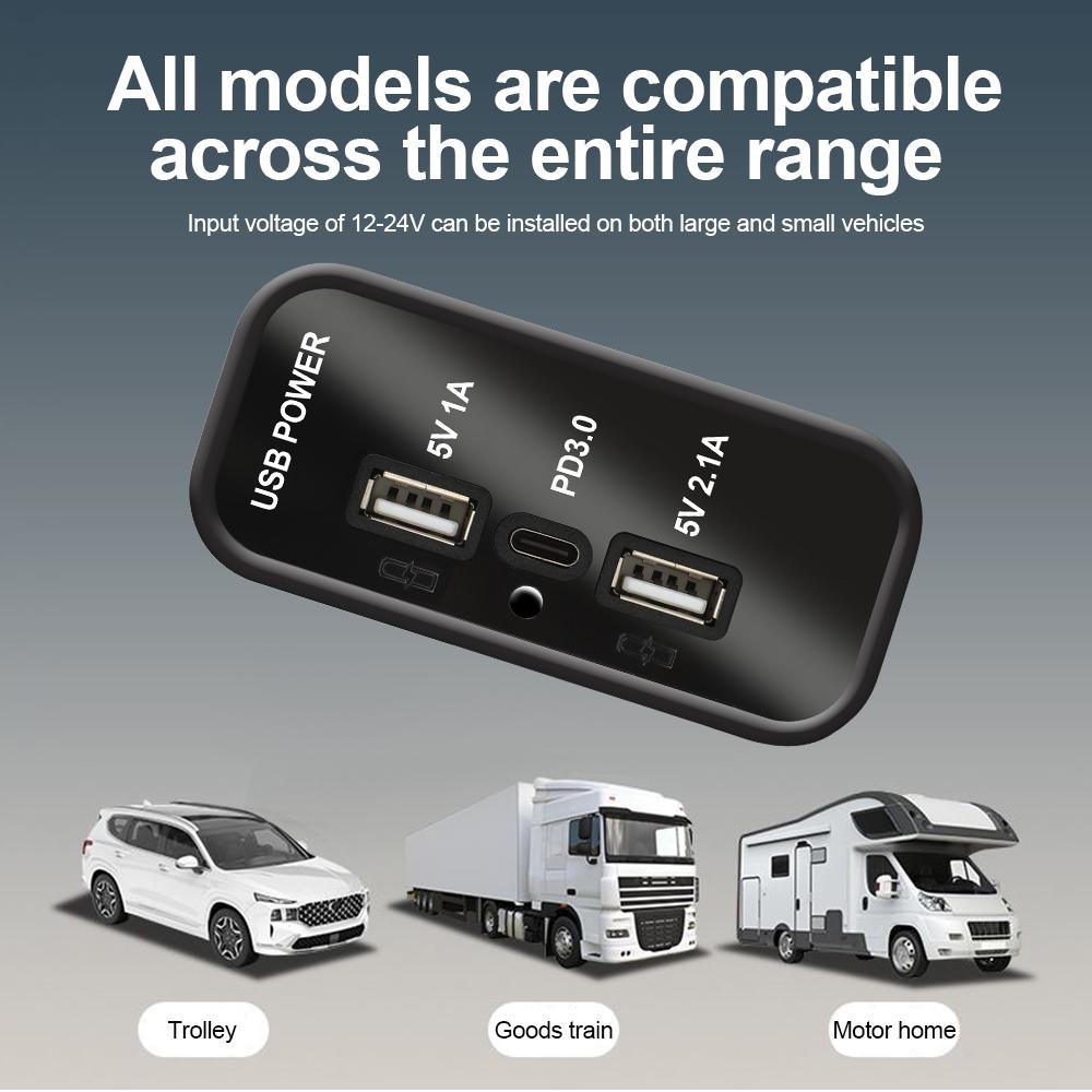3-портовый USB-разъем 12 В PD3.0 Type C USB A Быстрое зарядное устройство Адаптер-розетка для автомобиля Мотоцикла Морского транспорта Грузовика