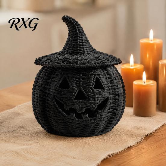 Festive Pumpkin Decoration Halloween Spooky Storage Box, Resin Jack-O-Lantern Tealight Decor Holder, Hollow Tabletop for Party Ornament