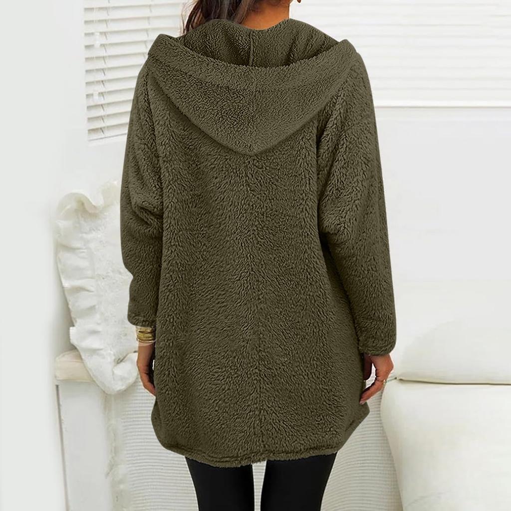 Женская модная повседневная толстовка с капюшоном из флиса с длинным рукавом и карманом, двухсторонняя
