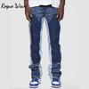 RogueWave European and American Street Jeans Straight-leg Splicing Flared Pants Trendy Denim Trousers